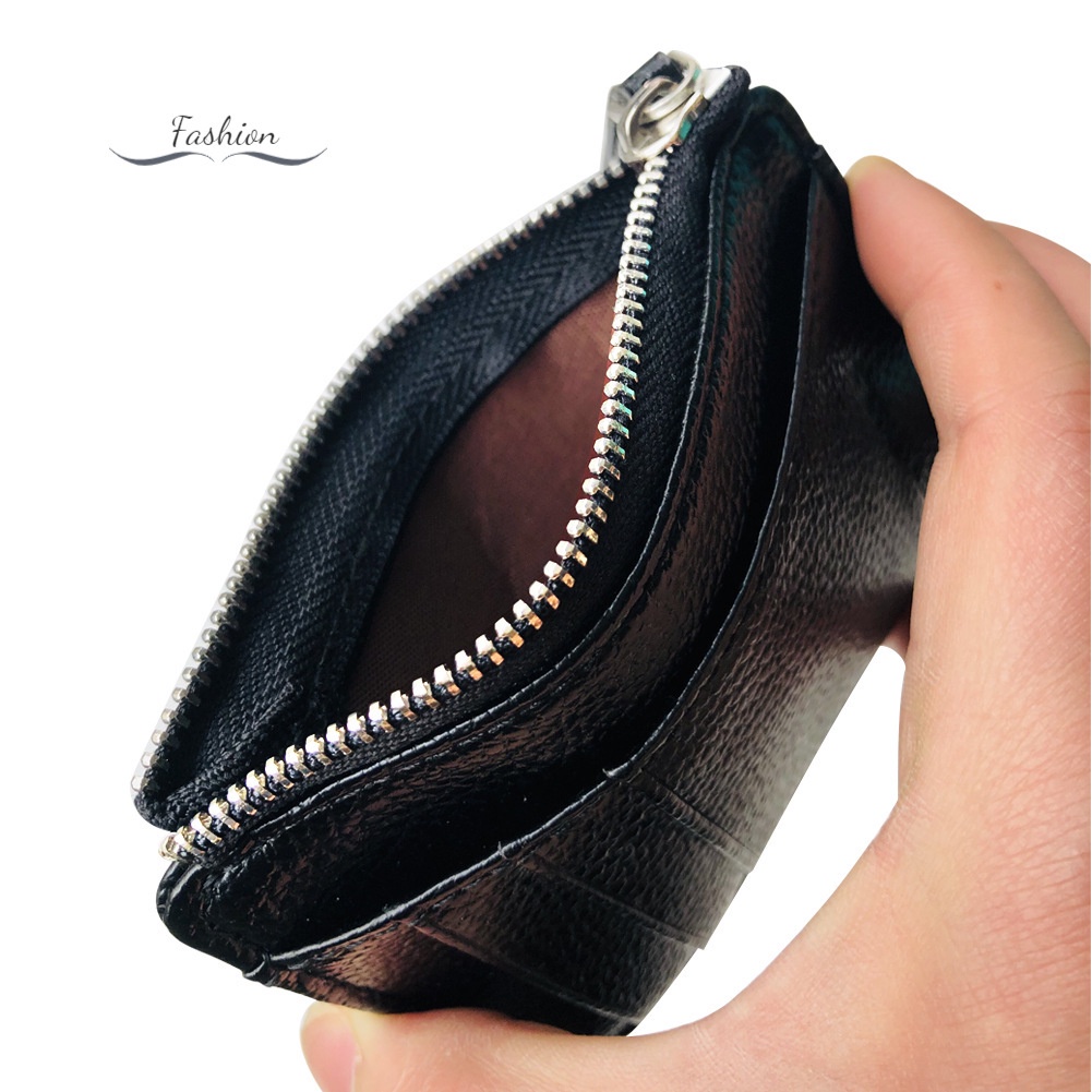 Ví Da PU Mini Màu Trơn Có Khóa Kéo Thời Trang Cho Nam Giá Đỡ