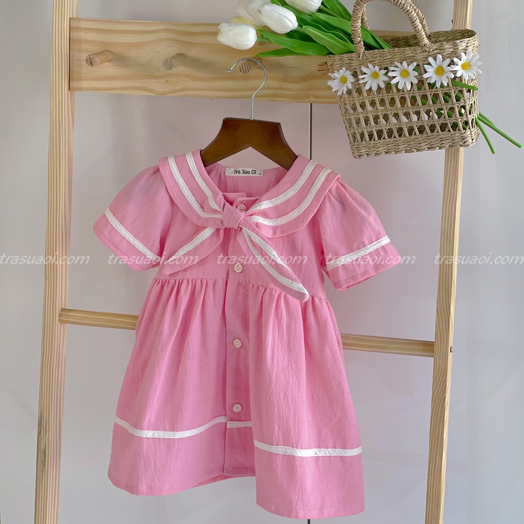 Đầm bé gái, váy thủy thủ cho bé gái từ 8kg - 26kg phối cổ trắng - TRASUAOI D026