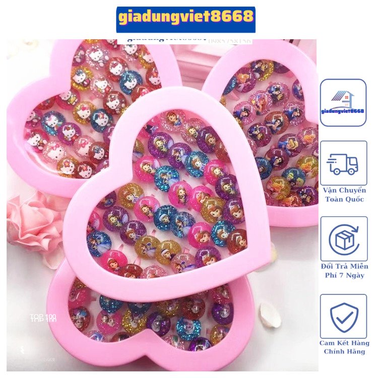 Hộp nhẫn nhựa đẹp cho bé 36 chiếc Mix các vật,HỘP 36 NHẪN CÔNG CHÚA ELSA. ANNA SIÊU ĐÁNG YÊU CHO BÉ
