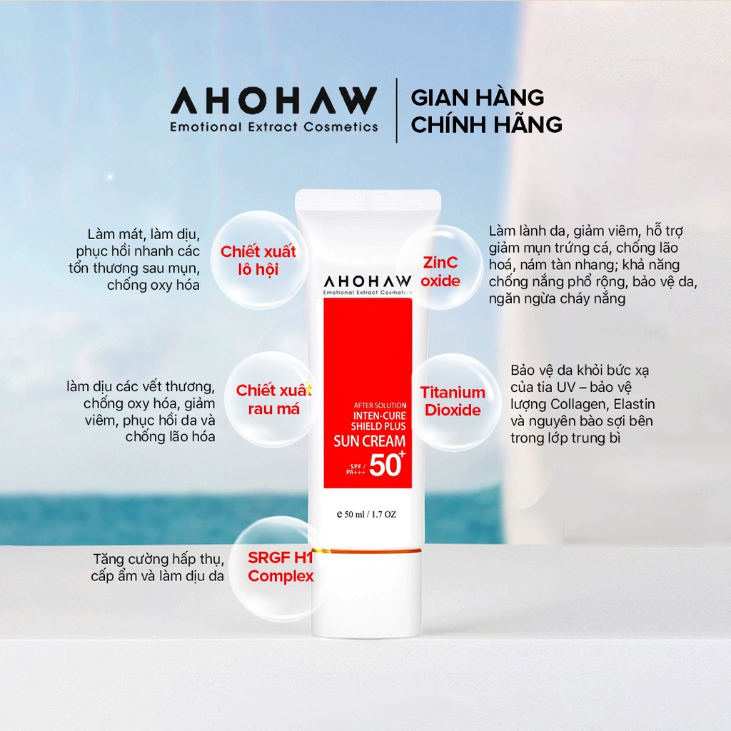 Kem Chống Nắng Phổ Rộng SPF50/PA+++ AHOHAW Shield Plus Sun Cream 50ml -Bảo Vệ Da Khỏi Tia UV, Dưỡng Ẩm Cho Da Nhạy Cảm