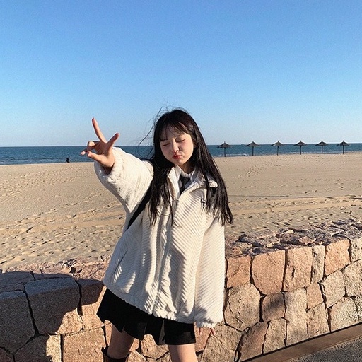 ZHELIHANGFEI Áo khoác kiểu Hàn Quốc cổ áo dài tay kiểu dáng rộng phong cách trường đại học ngọt ngào