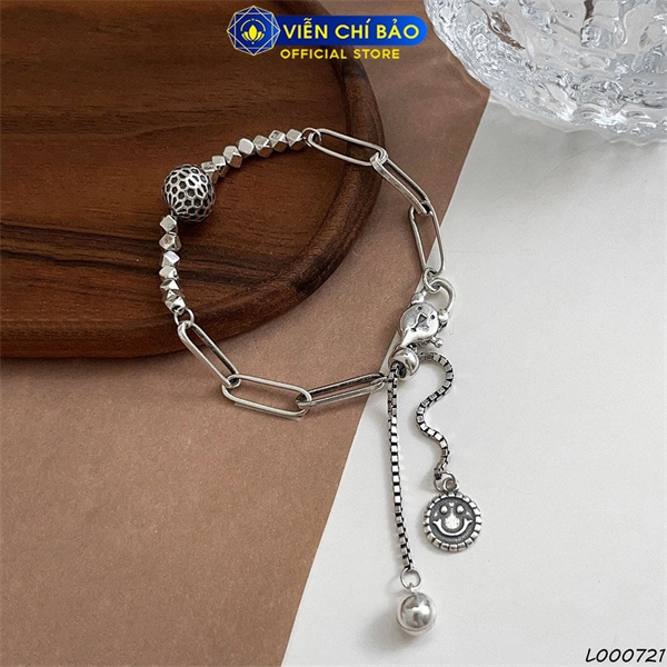 Lắc tay khóa gấu mặt cười chất liệu bạc Thái 925 thời trang phụ kiện trang sức Viễn Chí Bảo L000721