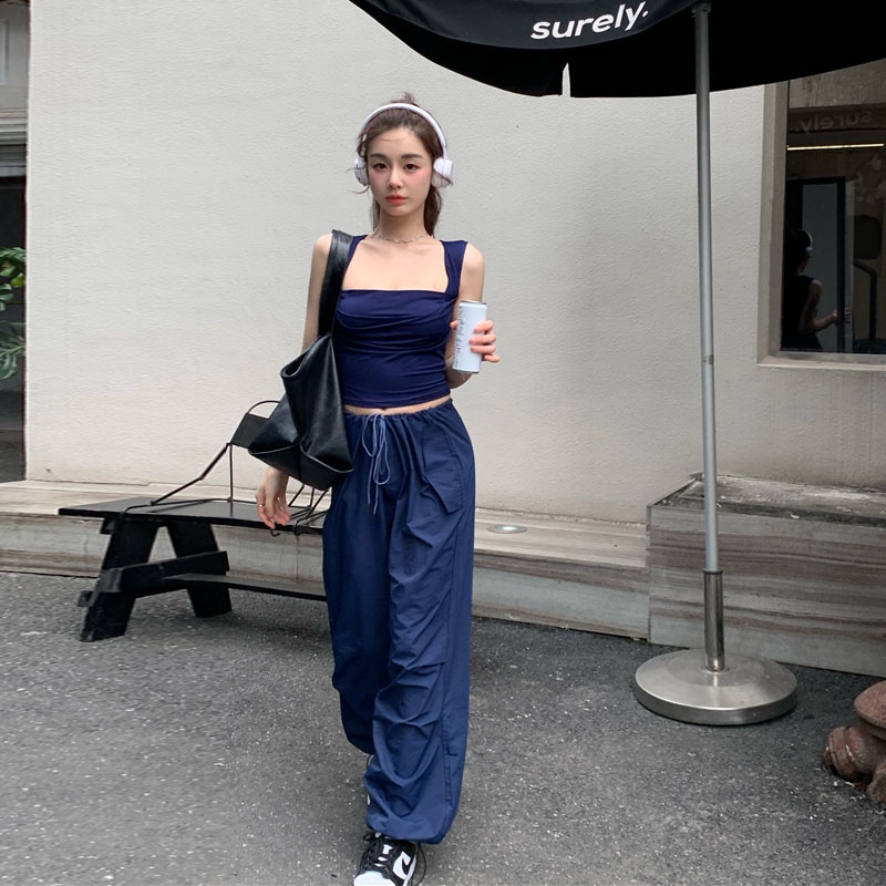 Áo Croptop Hai Dây Màu Sắc Trơn Thời Trang Mùa Hè Cho Nữ