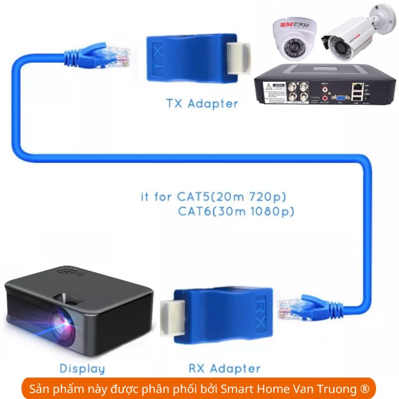 Bộ đầu nối dài HDMI cho máy chiếu, phát màn hình máy tính PC lên máy chiếu xa 30m (HDMI to LAN)