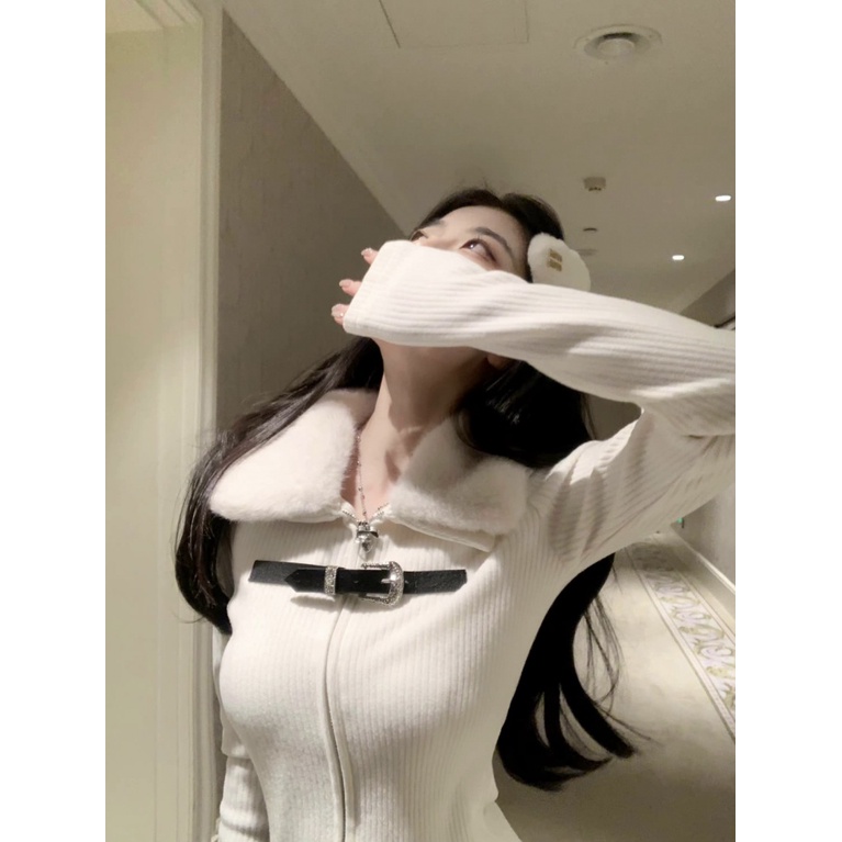 Áo Khoác Cardigan Tay Dài Phối Lông Mềm Mại Phong Cách Hàn Quốc Cho Nữ