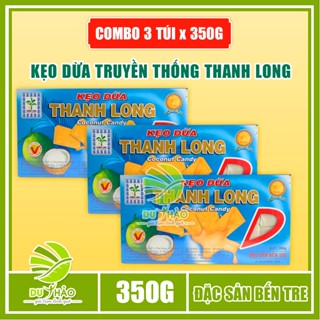 Combo 3 hộp kẹo dừa nguyên chất Thanh Long 350gr, kẹo dừa Bến Tre chính gốc