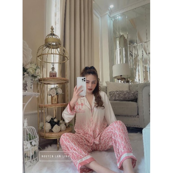 Pijama hàng thiết kế họa tiết Di_or chuột vải lụa xước Tô Châu cao cấp.Ảnh shop chụp thật ở cuối trang nha khách