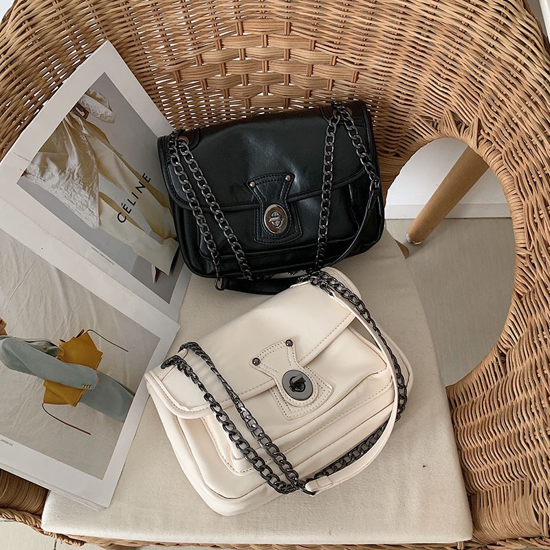 Túi Xách Cỡ Lớn Phối Dây Xích Phong Cách Retro Cho Nữ