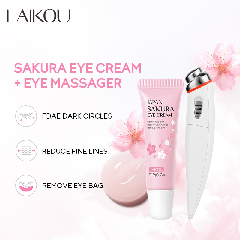Set 2 kem dưỡng mắt + máy massage Laikou chiết xuất hoa anh đào chống lão hóa/quầng thâm/làm săn chắc da hiệu quả