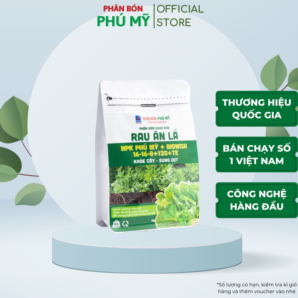 Phân Bón NPK Đạm Phú Mỹ BiOWiSH Cho Rau Ăn Lá Cung Cấp Vi Sinh 16-16-8+13S+TE Túi 500g