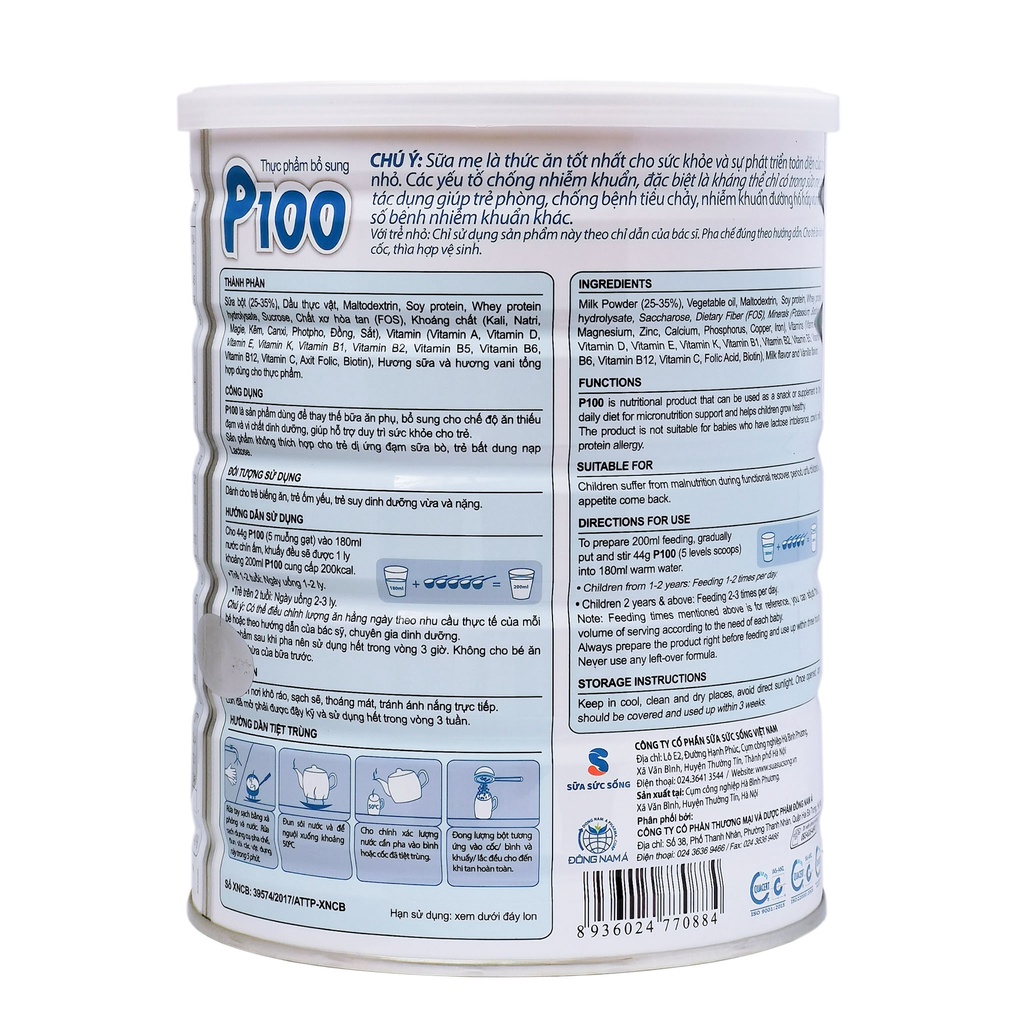 [CHÍNH HÃNG] Combo 2 Hộp Sữa Bột P100 Hộp 900g
