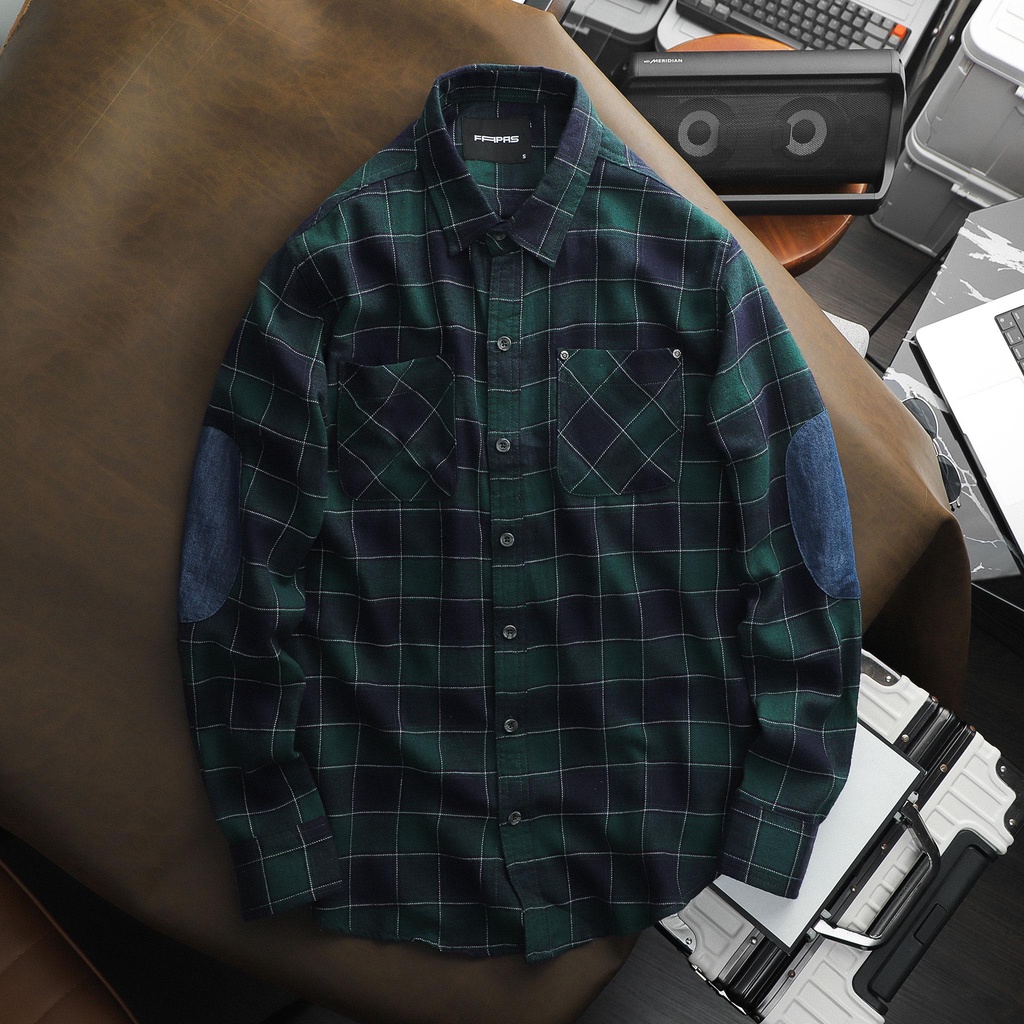 Áo Sơ Mi Nam Polever Phối Màu Tay Áo Sáng Tạo Chất Vải Flannel Dày Dặn Phong Cách Lịch Sự Form Regular Dễ Mặc - FAPAS