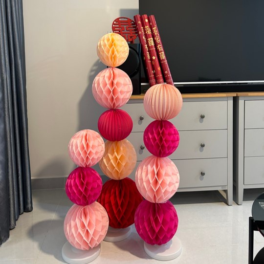 Quả cầu giấy xếp trang trí tiệc cưới Trung hoa lẻ, sinh nhật đèn lồng tổ ong decor concept chụp ảnh Tết