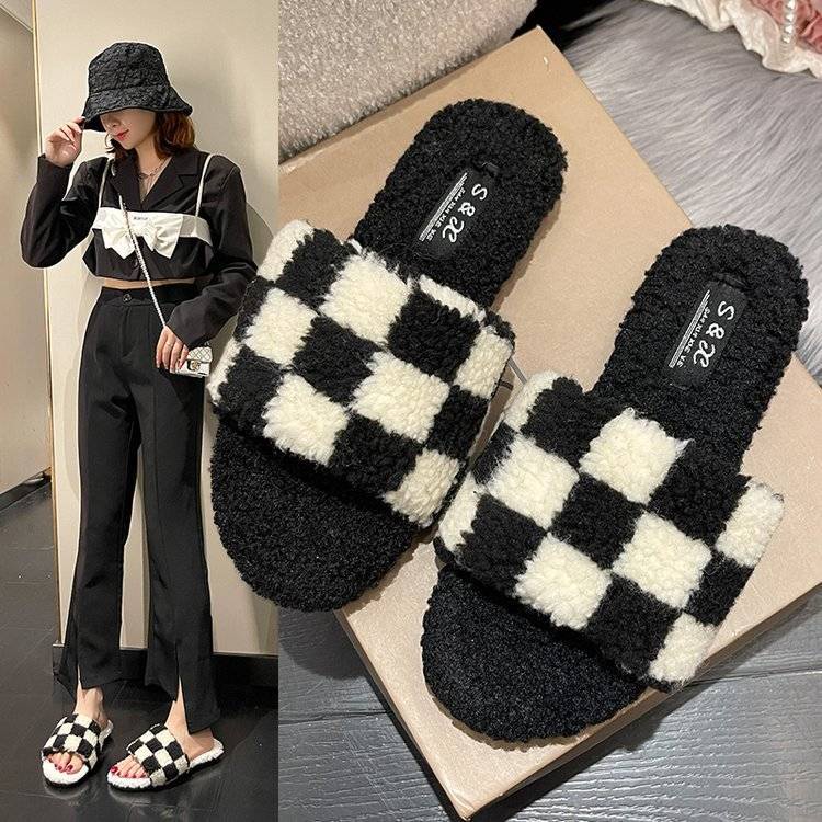 Dép Lê Đế Phẳng Phối Lông Phong Cách ins Thời Trang Mùa Thu 2022 Mới Siêu Hot Style Niche