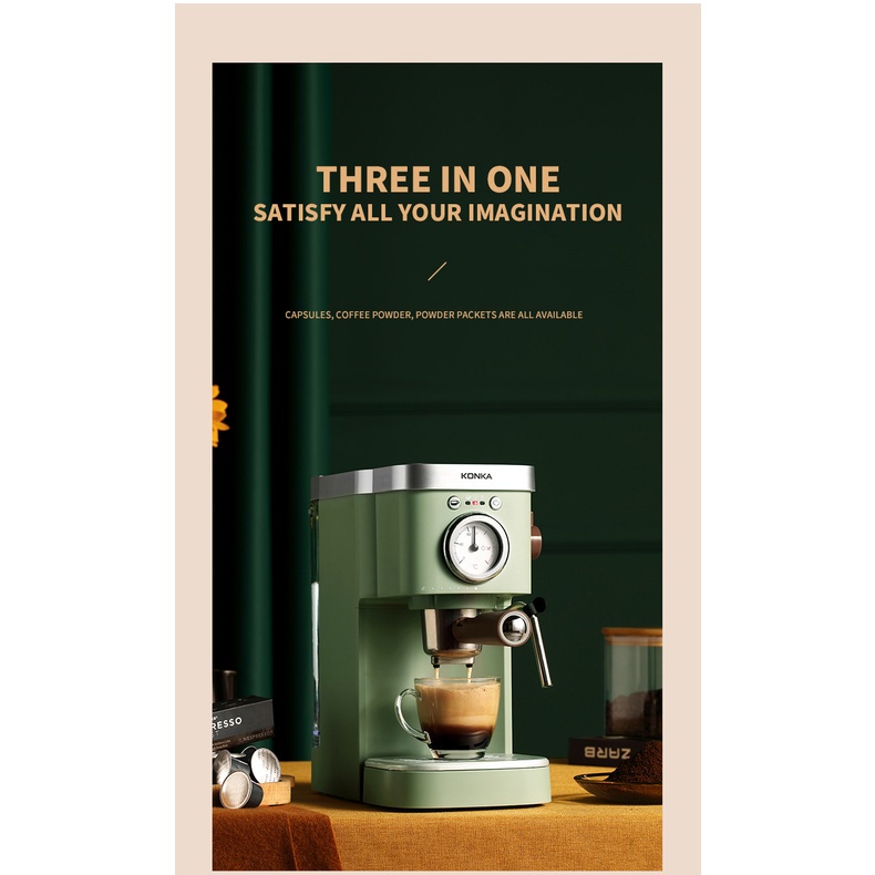 20Bar Konka 3in1 Espresso Ý Cổ điển cổ điển của Ý Cofee Maker Maker Coffee Powder Kopi