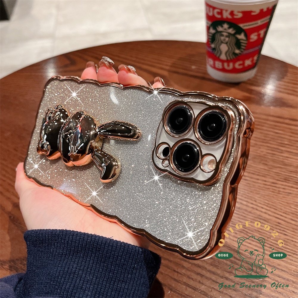 Ốp Điện Thoại Trong Suốt Họa Tiết Thỏ Lấp Lánh Kèm Giá Đỡ Chống Rơi Cho Iphone14 13 12 11Pro Max Plus