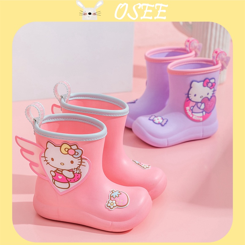 Ủng Đi Mưa Bằng EVA Siêu Nhẹ Chống Trượt In Họa Tiết Hoạt Hình Hello Kitty Dễ Thương Cho Bé Gái