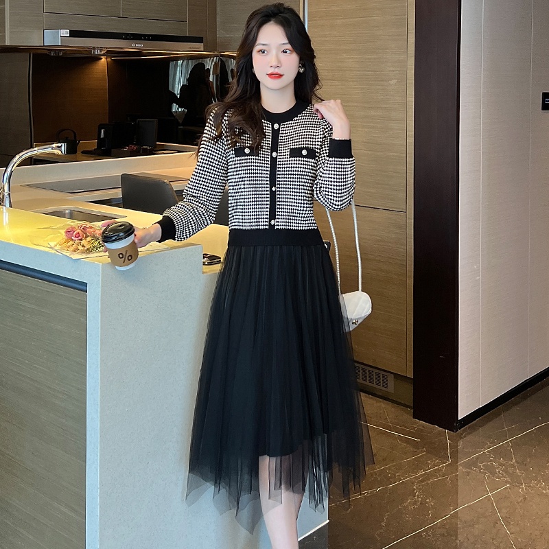 Đầm xòe dệt kim MULTIPLICATION tay dài dáng ôm phong cách nữ thần thời trang cao cấp mới