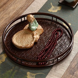 Khay trà mây tre đan nghệ thuật dáng tròn