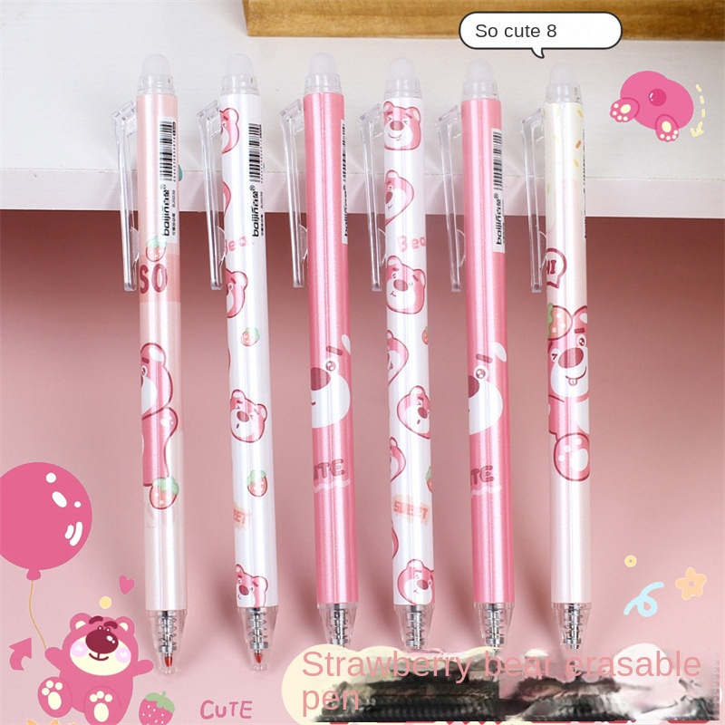 Set 6 Bút Bi Ngòi 0.5mm Hình Gấu / Dâu Tây Dễ Thương
