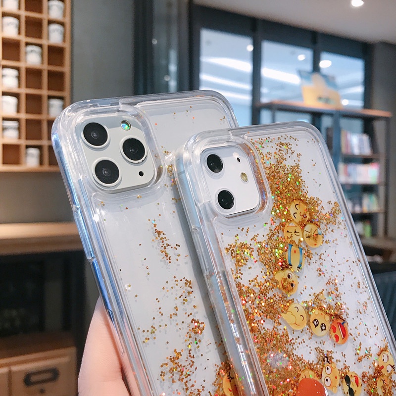 Ốp Điện Thoại Kim Tuyến Nước Cứng Chống Sốc Hình Biểu Tượng Cảm Xúc Cho iPhone 14 13 12 11 Pro MAX X XR XS MAX 7 8 Plus + SE 2020