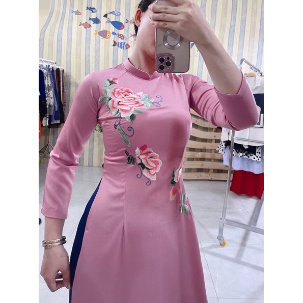 Áo dài lụa tây thi thêu (áo + quần)