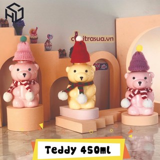 Chai nhựa đựng trà sữa hình gấu Teddy 450ml - Hủ nhựa PET đựng trà sữa, bánh kẹo cho tiệm ăn vặt, quán trà sữa - CN010