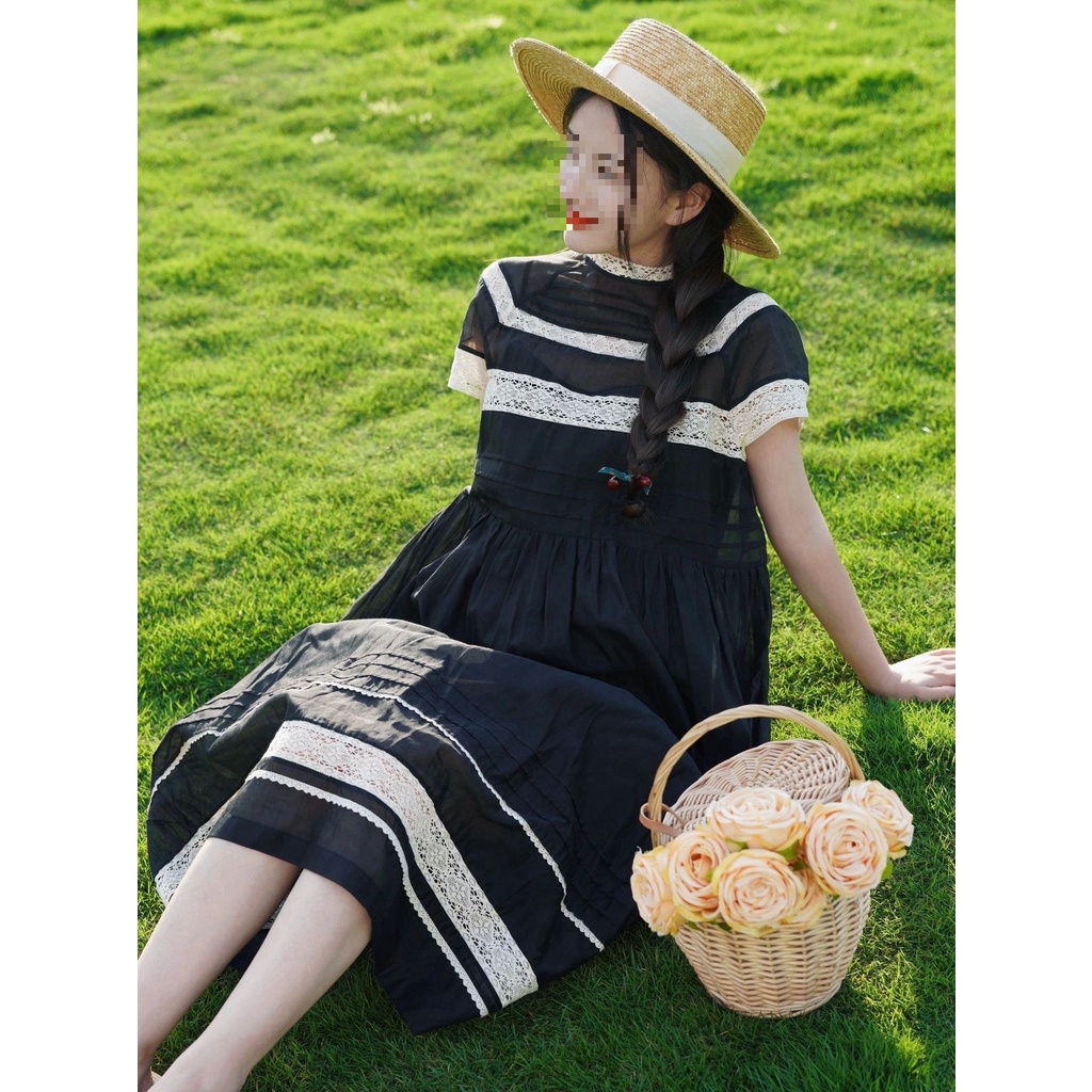 Váy Organza midi dáng Babydoll phối ren thanh lịch, CÓ KÈM ĐẦM LÓT. Đầm form suông rộng đủ size - 55Kg.Linh
