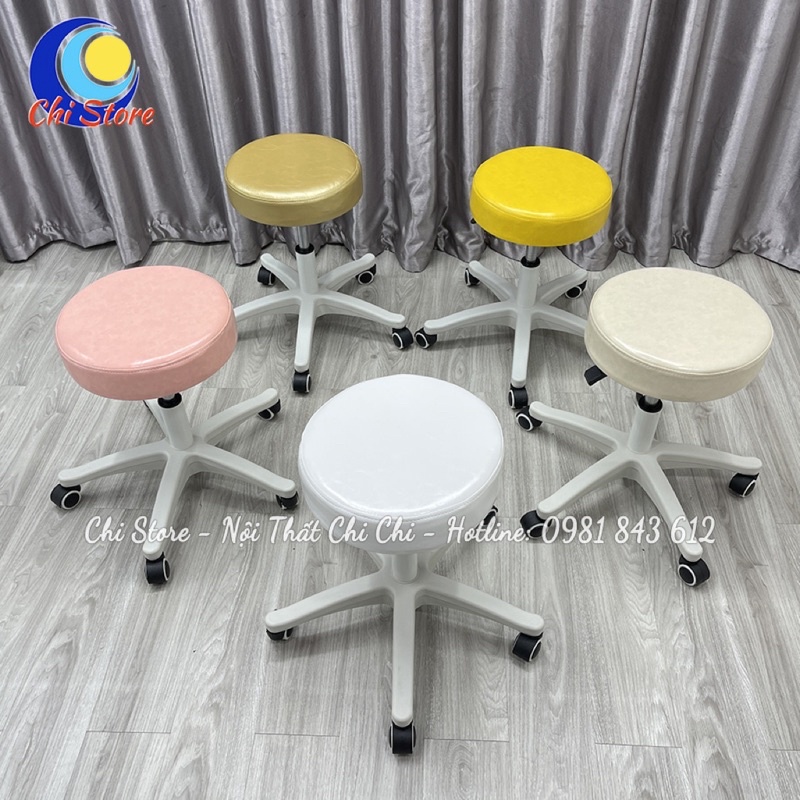 Ghế Đôn Bàn Trang Điểm, Ghế Tròn Không Tựa Ngồi Phun Xăm Thẩm Mỹ, Làm Tóc, Nối Mi Xoay 360 Độ