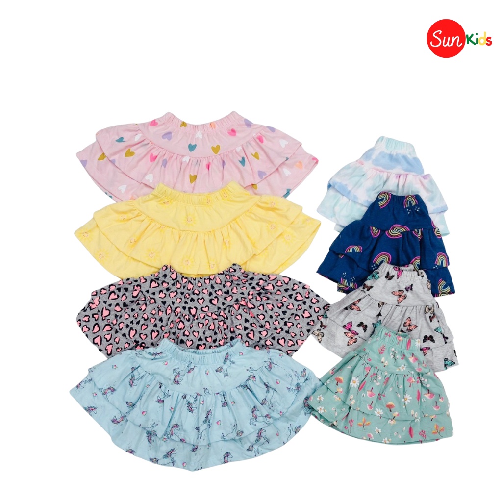 Chân váy bé gái, chân váy cho bé 2 tầng, chất cotton, có quần đùi trong, size 3-11 - SUNKIDS