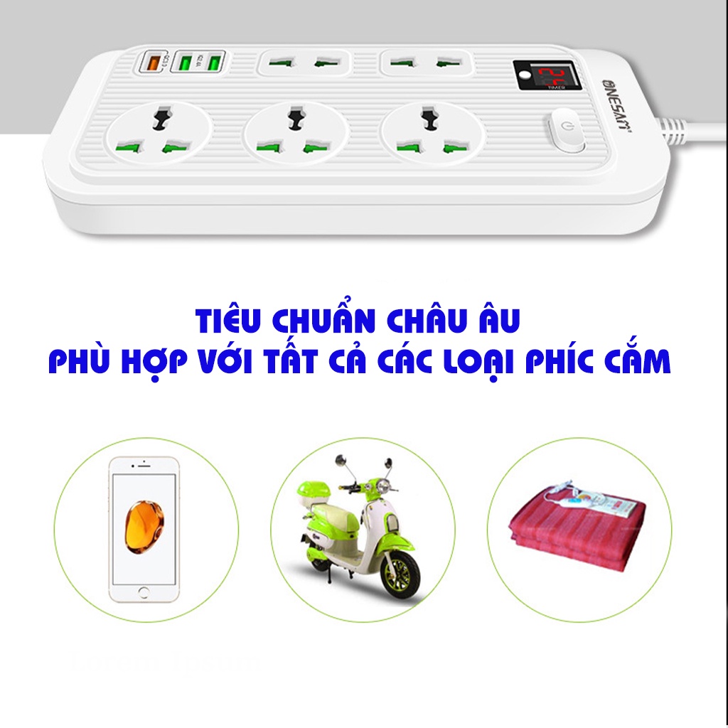 Ổ cắm điện thông minh, Sipanic 3 cổng USB Sạc nhanh, Chịu tải 3000w có hẹn giờ bảo vệ các thiết bị