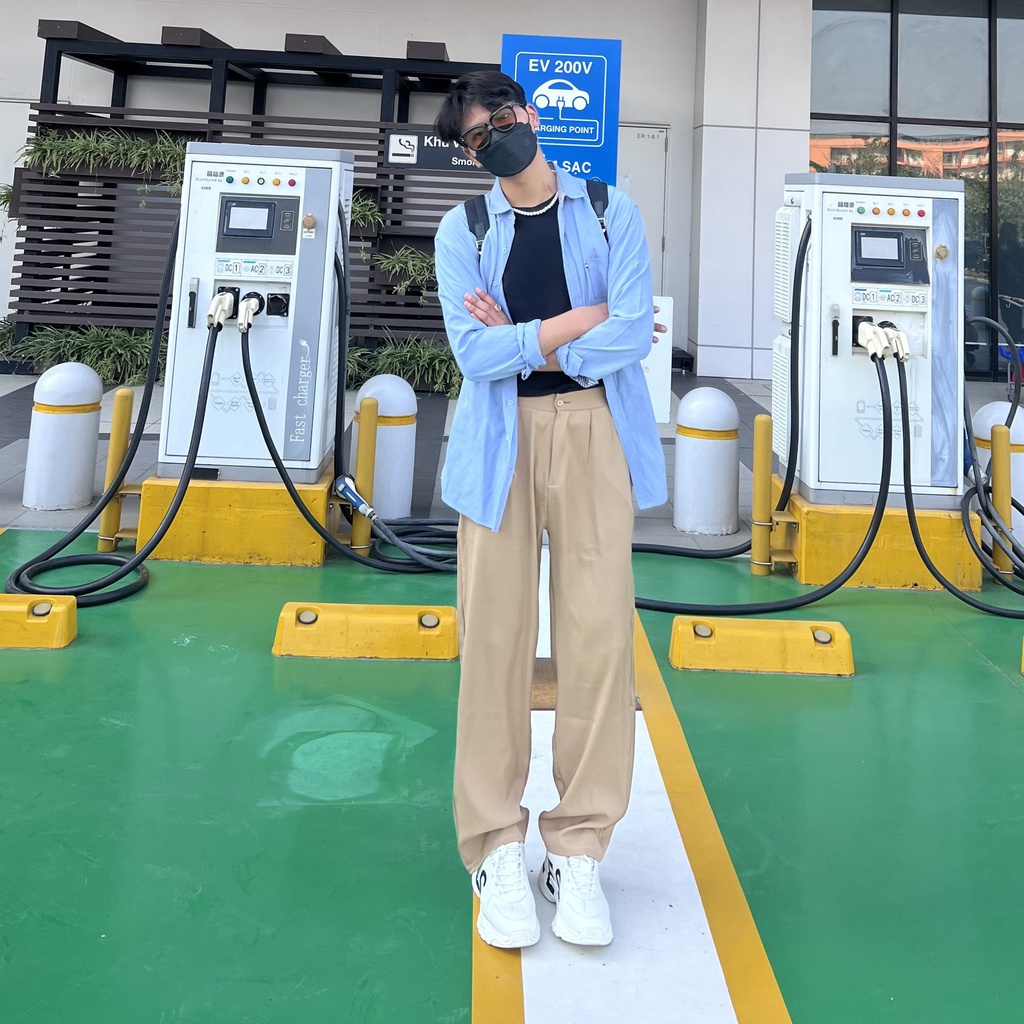 Quần Tây Ống Suông Unisex Nam Nữ Cạp cao Hàng Thiết kế DOMINO