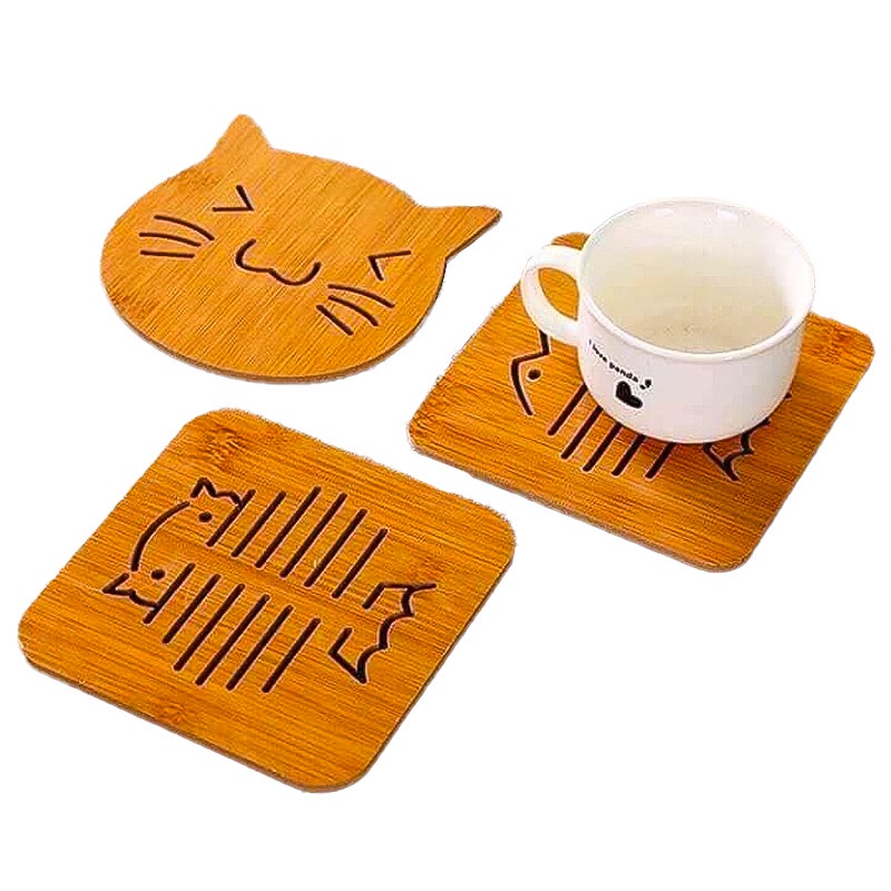 Miếng lót nồi lót cốc bằng gỗ cách nhiệt sang trọng nhiều hình