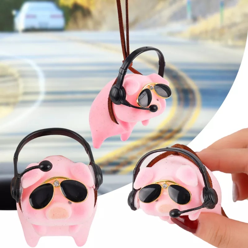 Mặt Dây Chuyền Hình Chú Heo Hồng Dễ Thương Trang Trí Kính Chiếu Hậu Xe Hơi