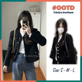 Áo Khoác Dạ Tweed Quảng Châu Vải Dạ Kim Sa Cổ Vạt Khuy Đồng Cao Cấp Dalyn Mẫu Mới 2022