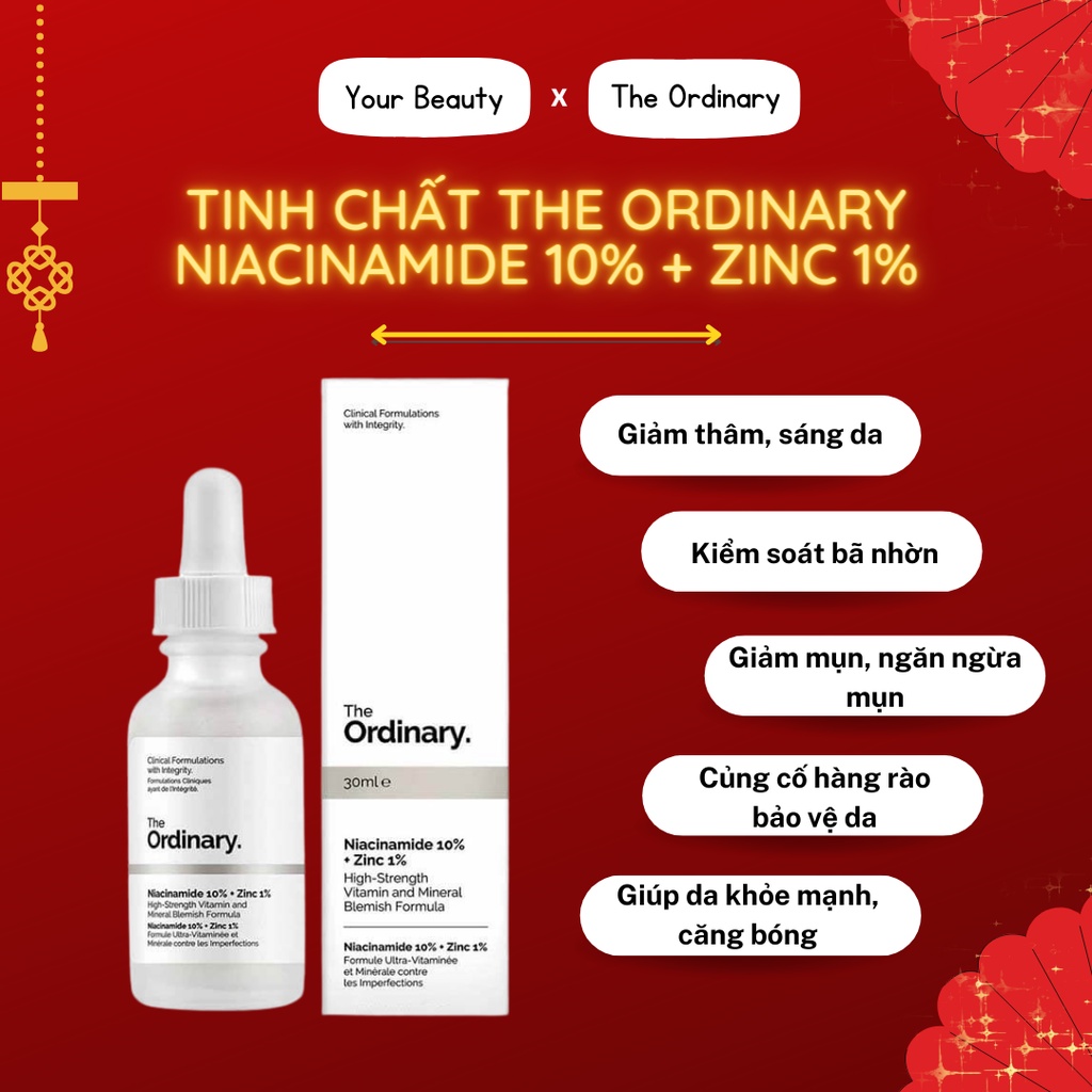 Tinh chất giảm thâm ngừa mụn The Ordinary Niacinamide 10% + Zinc 1% Serum