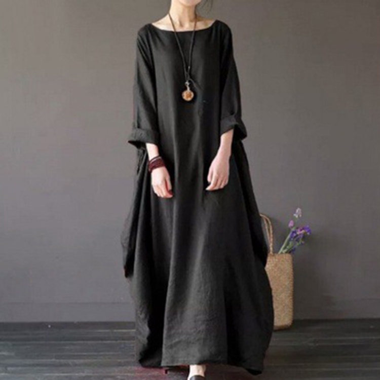 IELGY  IELGY  Đầm Dài Dáng Rộng Bằng cotton Lanh Màu Trơn Kích Thước Lớn Cho Nữ