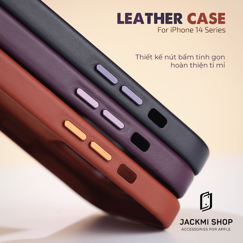 Ốp lưng Leather Case có logo táo hỗ trợ sạc không dây hàng chuẩn loại 1 cho ip 14 promax 14 pro 14 plus 14