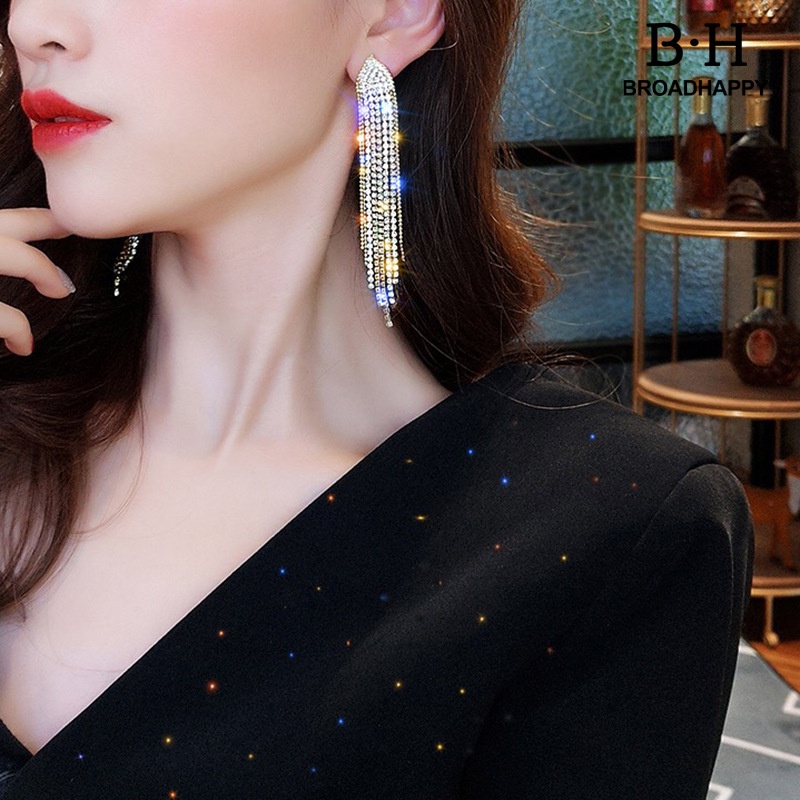 1 Đôi Bông Tai Tua Rua Đính Đá Lấp Lánh Thời Trang Cho Nữ