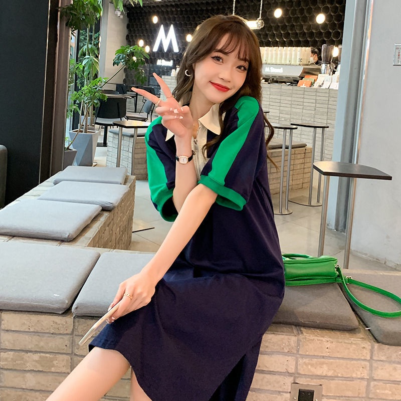 Đầm Thun polo Dáng Dài Phong Cách Hàn Quốc Thời Trang Mùa Hè Xinh Xắn Cho Nữ