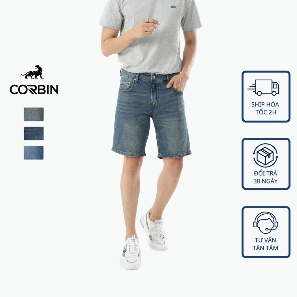 Quần short jean. short bò nam CORBIN co giãn màu xanh cao cấp