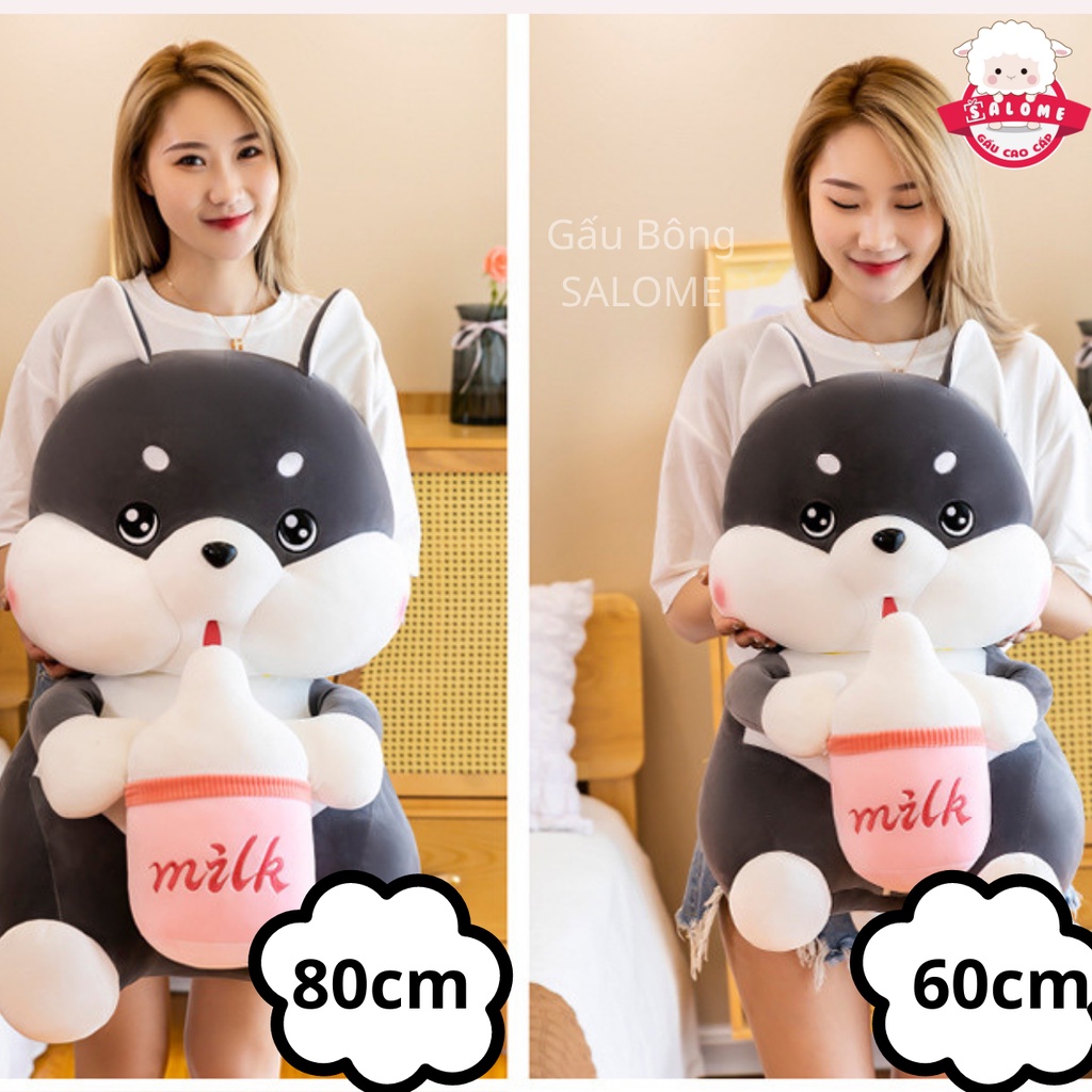 Gấu Bông Chó Husky Ôm Bình Sữa SALOME tp HCM, Thú Cao Cấp Qùa Tặng Vải Miniso