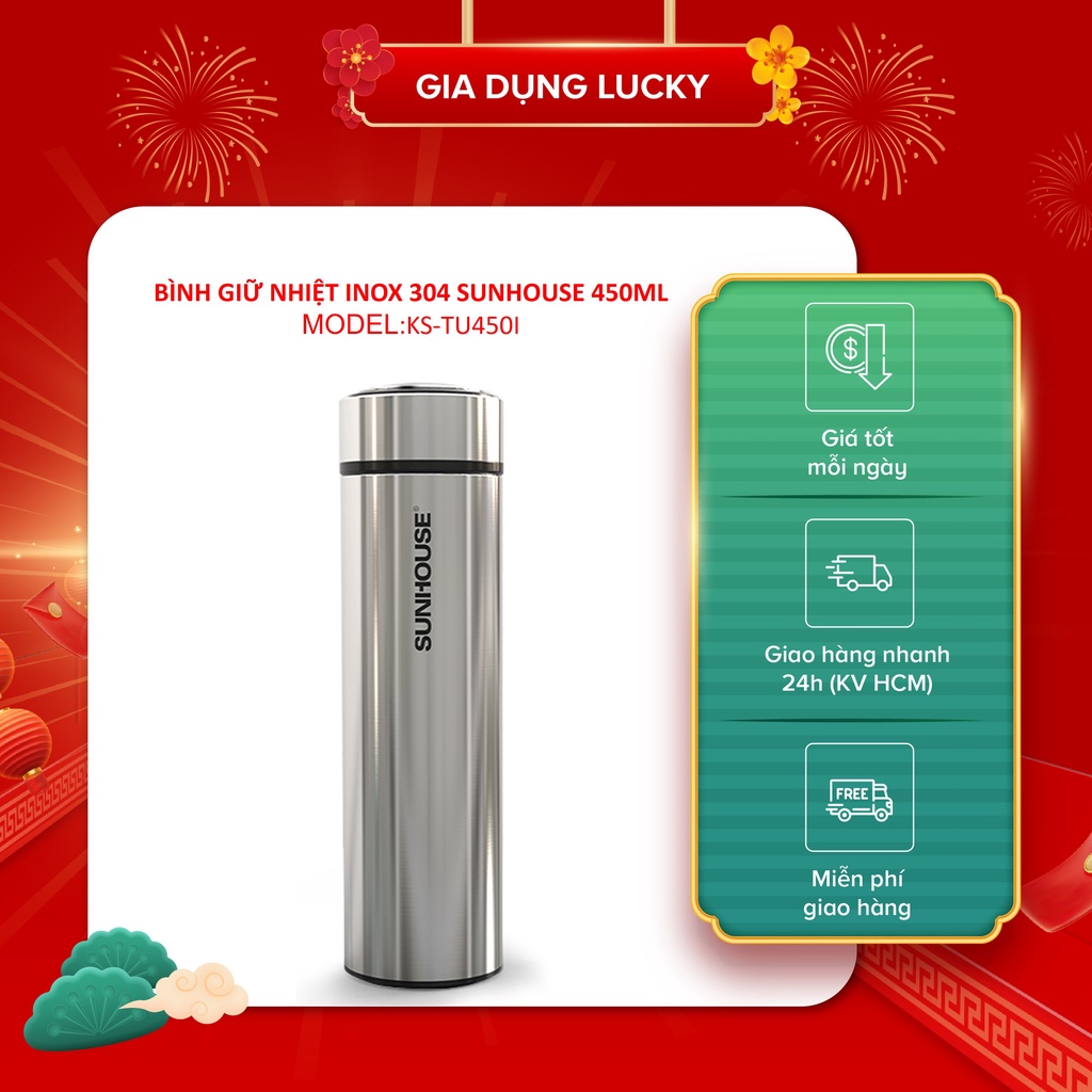 BÌNH GIỮ NHIỆT INOX 304 SUNHOUSE 450ML KS-TU450I