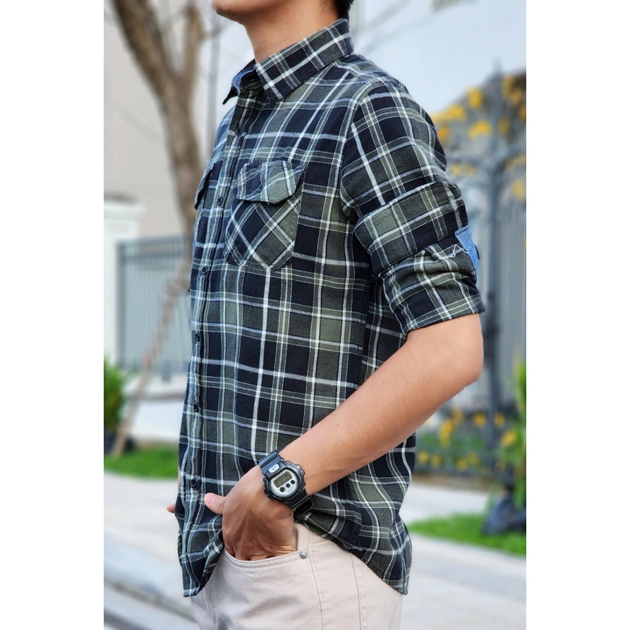 Sơ mi nam dài tay Flannel (dạ mỏng) họa tiết caro dày dặn thoáng mát, regular fit