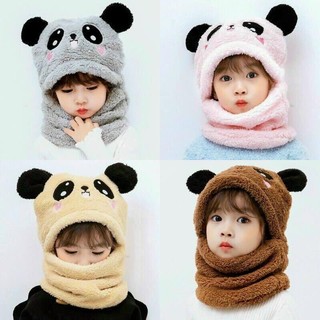 Mũ len chùm đầu kèm khăn quàng cổ lông siêu ấm