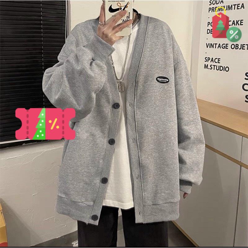 Áo Cardigan nỉ Unisex form rộng - áo khoác nỉ bông dài tay cổ tròn năng động