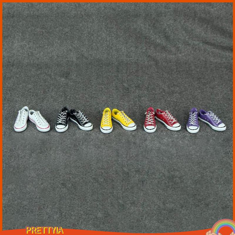 Giày Thể Thao Cột Dây Vải Bạt Đế Phẳng Màu Trắng Cho Búp Bê 12 "Tỷ Lệ 1 / 6