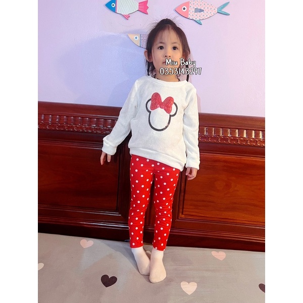 Set bộ Mickey len trắng đỏ xám bé gái nguyên móc xịn đét