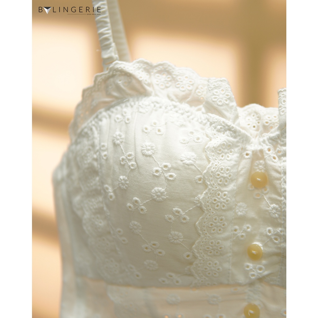 Áo lót corset ren nữ BY LINGERIE màu trắng và đen không gọng mút mỏng B331