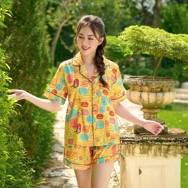 [OOS] VIBES Đồ bộ Pijama ngắn Lụa Gấm cao cấp Lixi Py Set in Yellow